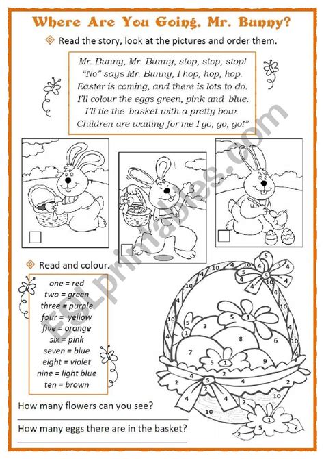 Easter Bunny And The Coloured Eggs Esl Worksheet By Chiaretta