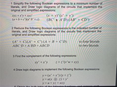 solved 1 simplify the following boolean expressions to a