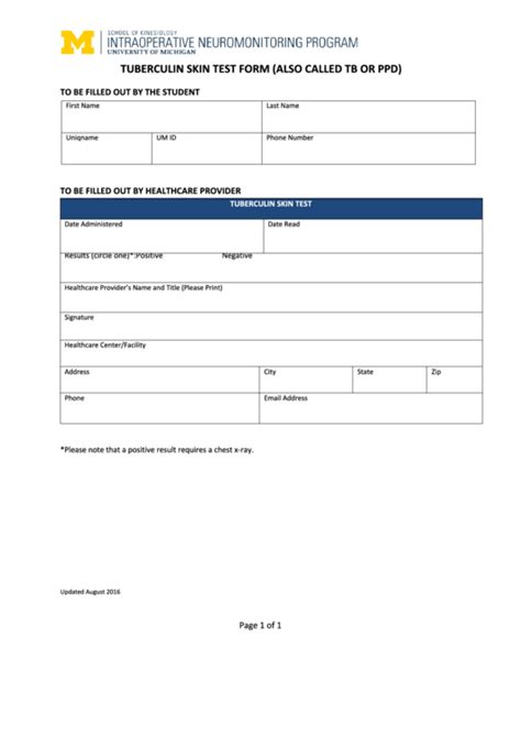 Tb Test Form Printable Free