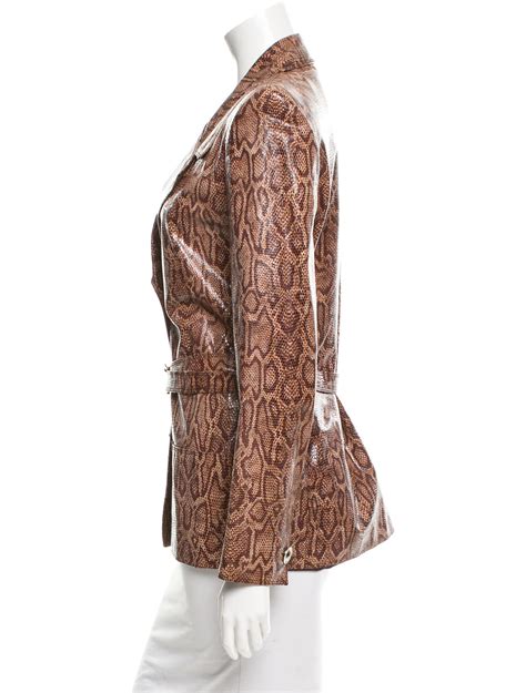 Emanuel Ungaro Embossed Leather Jacket Brown Jackets Clothing