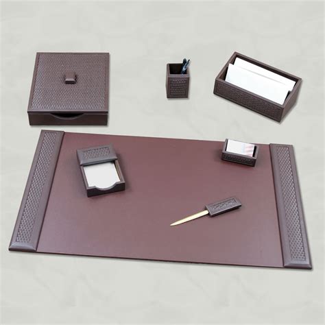 Woven Leather Desk Set 7 Piece Brown Officeaccessoriesplus