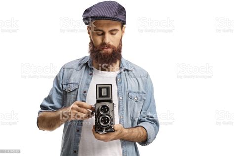 Bearded Hipster Guy With An Oldfashioned Camera Stock Photo Download