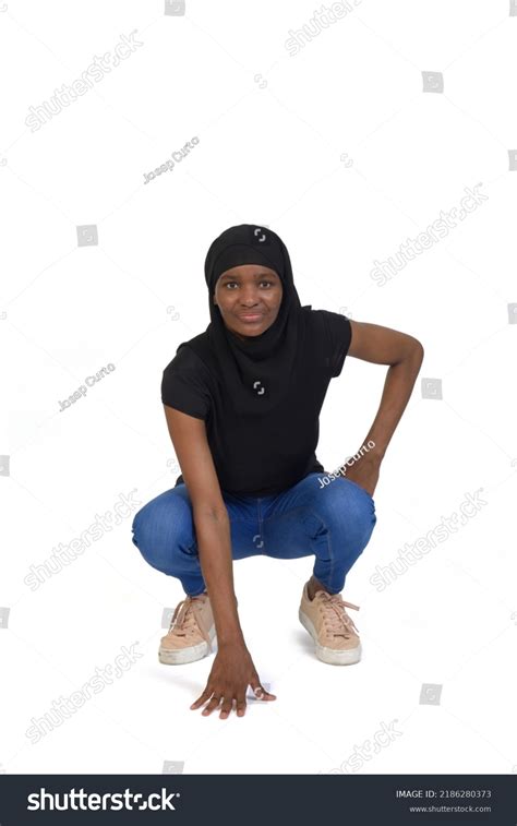 Front View Woman Squatting Over White Stock Photo 2186280373 Shutterstock