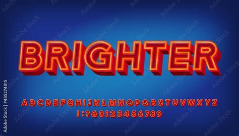 Brighter Alphabet Font 3d Neon Letters And Numbers Stock Vector