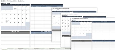 2020 Monthly Calendar Smartsheet Calendar Template Printable