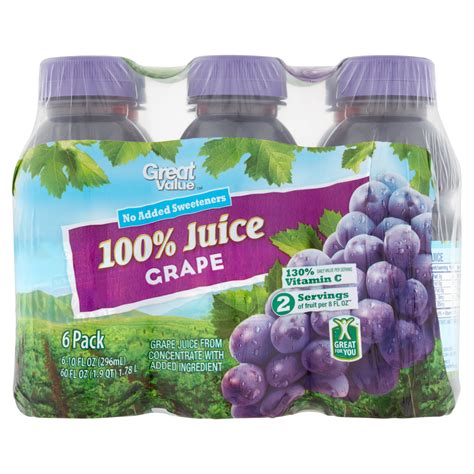 Great Value 100 Grape Juice 10 Fl Oz 6 Count