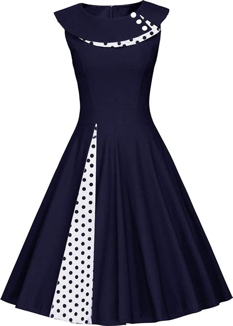 Jier Damen 50er Jahre Vintage A Linie Kleid Langarm Rockabilly Kleid
