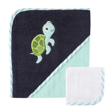 Luvable Friends Baby Boy Cotton Hooded Towel And Washcloth Turtle One