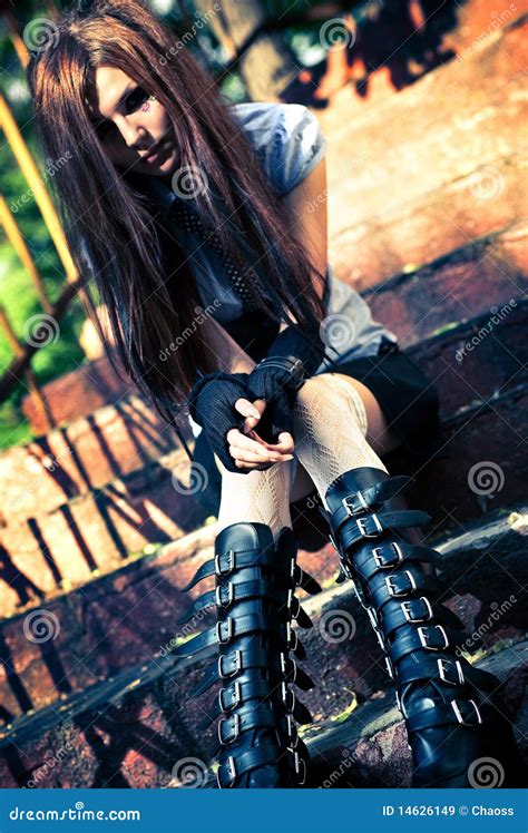Young Goth Woman Sitting On Stairs Stock Image Image Of Posing Style