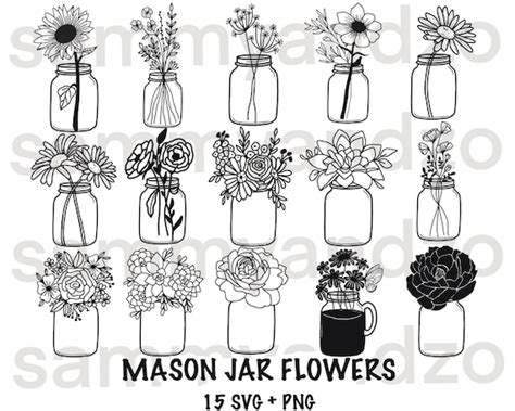 Mason Jar Flowers Svg Bundle Mason Jar Svg Flower Svg Etsy Canada