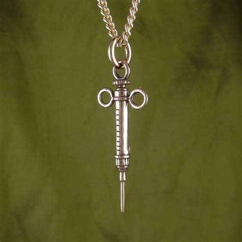 Rn Syringe Necklace Bronze Syringe Pendant On 24 Gold