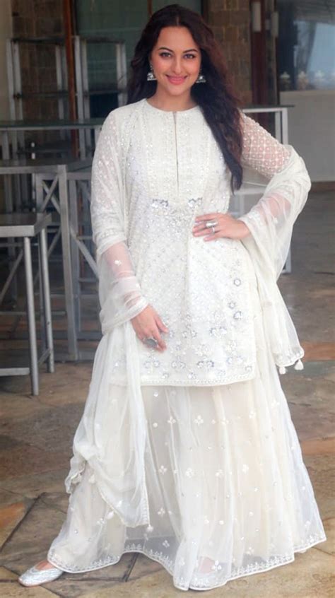 Sonakshi Sinha Promotes Khandaani Shafakhana In A White Sharara Set Vogue India