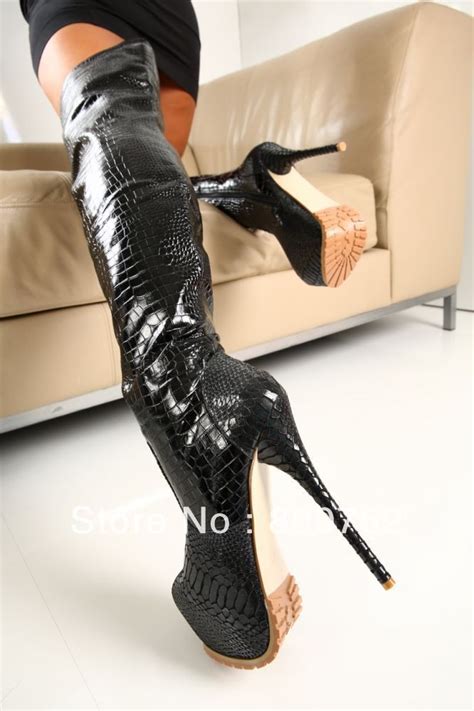 overknee high heel boot for stripper with plus size 13 and 18cm heel in over the knee boots from