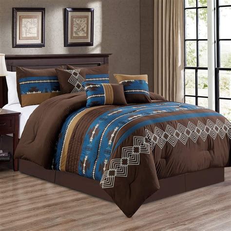 7 Piece Western Southwestern Design Comforter Set Multicolor Navy