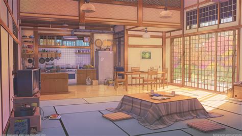 Photoshop a photo i took into anime style landscape art. anime-room-kitchen-inside-the-building-kotatsu-scenic ...