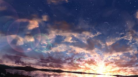 Anime Original Cloud Sky Starry Sky Sunset Hd Wallpaper Peakpx