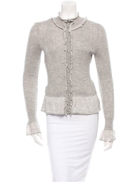 Chanel Cashmere Ruffle Trimmed Cardigan Clothing Cha91582 The