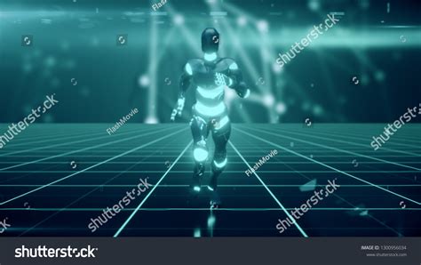 Futuristic Humanoid Robot Running Through Scifi Stock Illustration