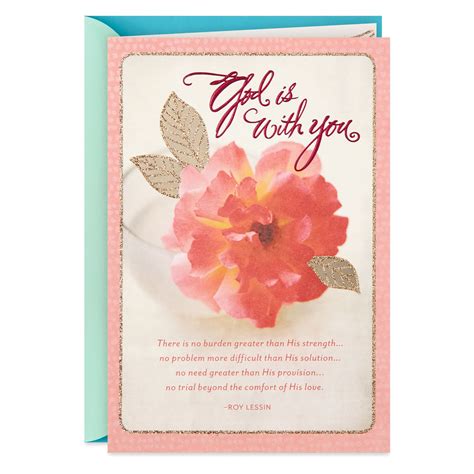 Pink Flower God Is With You Religious Get Well Card Greeting Cards
