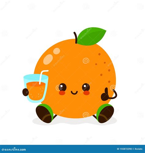 Corte Kawaii Sonriendo Feliz Naranja Ilustración Del Vector