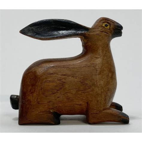 Antique Folk Art Style Hand Carved Wood Rabbit Figure Chairish