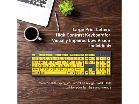 Boogiio Large Print Computer Keyboard Wired Usb High Contrast Keyboard