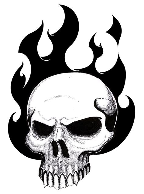 Skull On Fire Drawing How To Draw A Skull With Fire Hair Tattoo