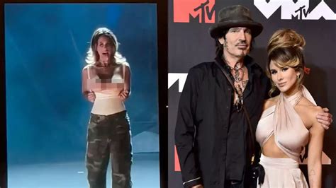 Shocking Moment Tommy Lee S Wife Brittany Furlan Flashes Breasts To
