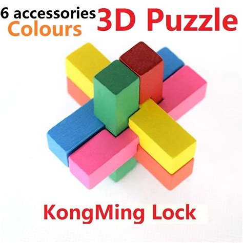 Colour Kongming Lockluban Lock 3d Puzzle Wooden Brain Teaser Puzzle