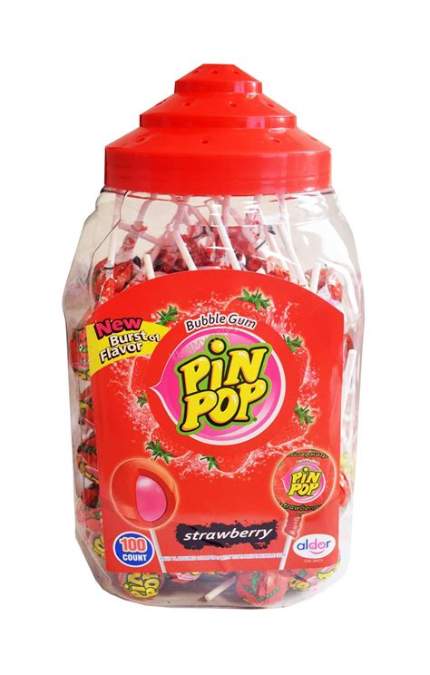 Pin Pop Lizak Z Gumą Do żucia O Smaku Truskawkowym 100szt Yummy Sweet