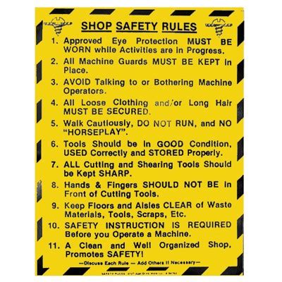 Workshop safety is everyone's responsibility, the following rules have been put in place to ensure the safety of all students and staff. Shop Safety Rules - Electrical Shop - 17-1/2" x 22"