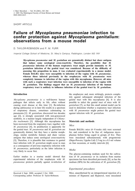 Pdf Failure Of Mycoplasma Pneumoniae Infection To Confer Protection