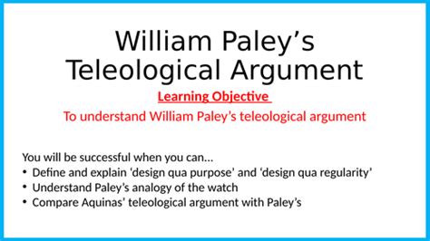 Teleological Argument Paley Teaching Resources