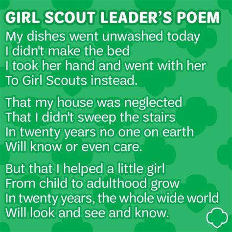 The Poem For Girl Scouts Poem Which Is Written In Green And White