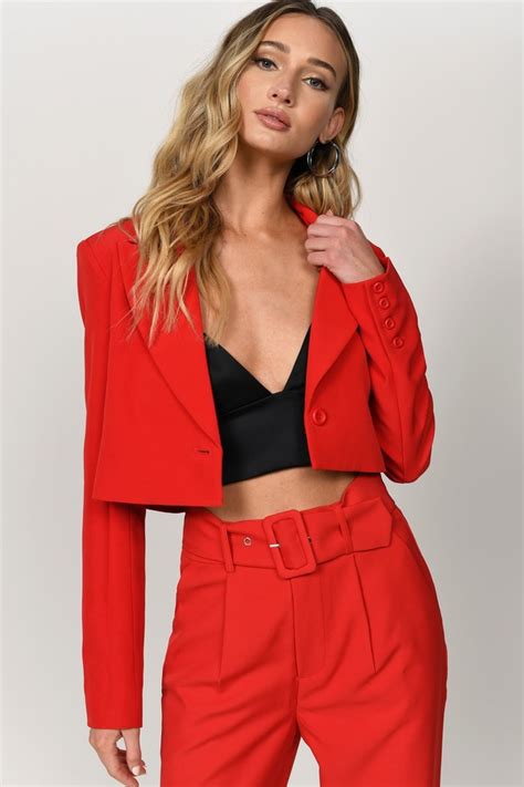 Beatrix Boxy Cropped Red Blazer Blazer Outfits Red Blazer Outfit Womens Fashion Blazer