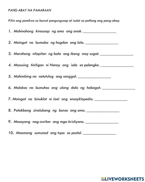 Pang Abay Na Pamaraan Interactive Worksheet In 2023 Workbook