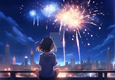 Kawai Anime Girl Watching Fireworks At Night By Cihiris On Deviantart