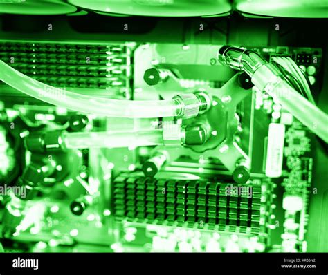 Inside Green Water Cooled Computer Bokeh Background Stock Photo Alamy