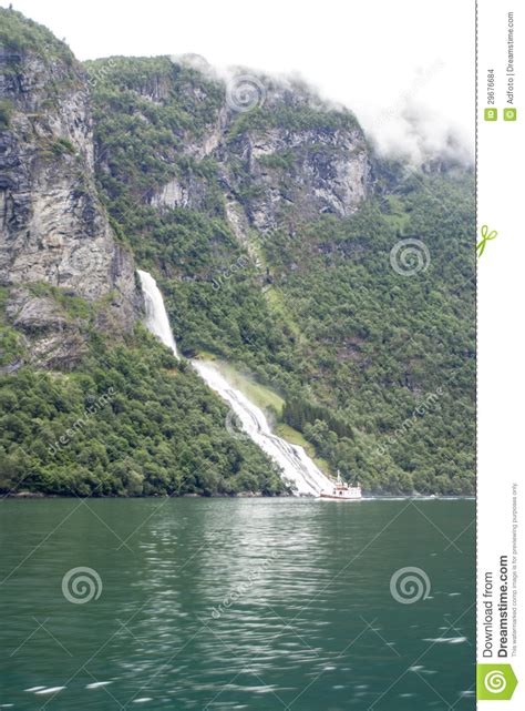 Norway Bridal Veil Falls Geirangerfjord Stock Photo Image Of