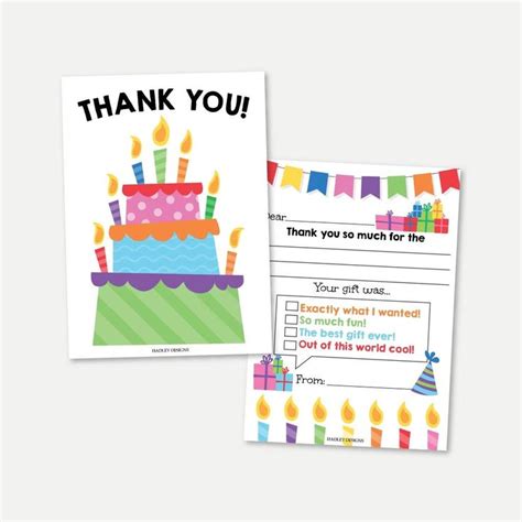 Birthday Thank You Card Printable Fill In The Blank Note Etsy
