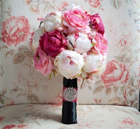 Cherry Blossom And Peony Wedding Bouquet Black And Pink Peony Bouquet