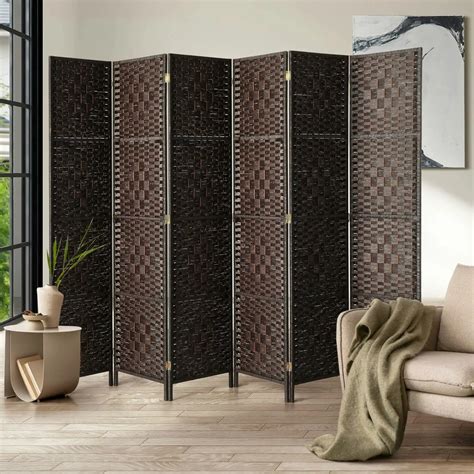 Oikiture 8 Panel Room Divider Screen Privacy Dividers Woven Wood