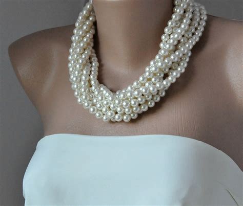 Chunky Layered Bridal Ivory Pearl Necklace Brides Etsy