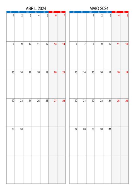 Calendário 2024 Abril E Maio