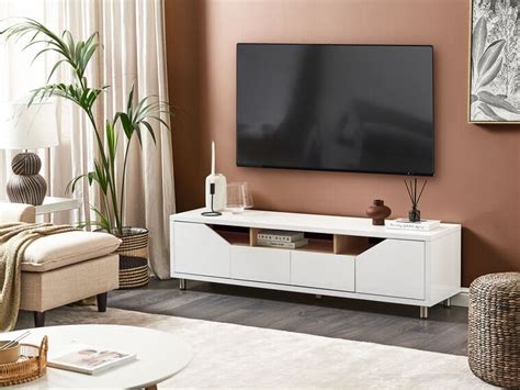 tv möbel weiss heller holzfarbton mit 2 schubladen 160 x 40 x 44 cm cinci beliani ch