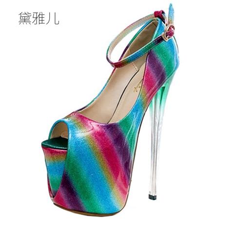 2018 Fashion Colorful 19cm Peep Toe Sexy Ultra High Platform Heels For Womens Pumps With Shoes