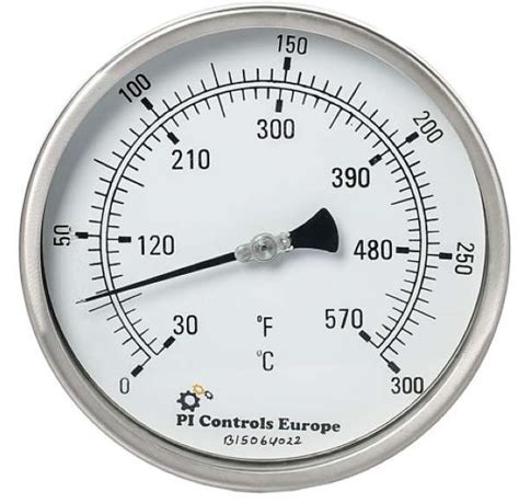Pi Controls Europe Stainless Steel Temperature Gauge Dial Size150mm