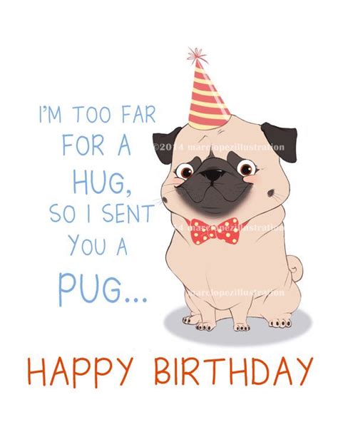 Party Pug Birthday Card Approximately 5 X 7 Blank By Marclopez Happy