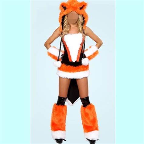 Woman Sexy Halloween Animal Cosplay Costumes Leather Fur Fox Orange Fox