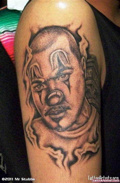 Grey Ink Gangster Clown Tattoo Design